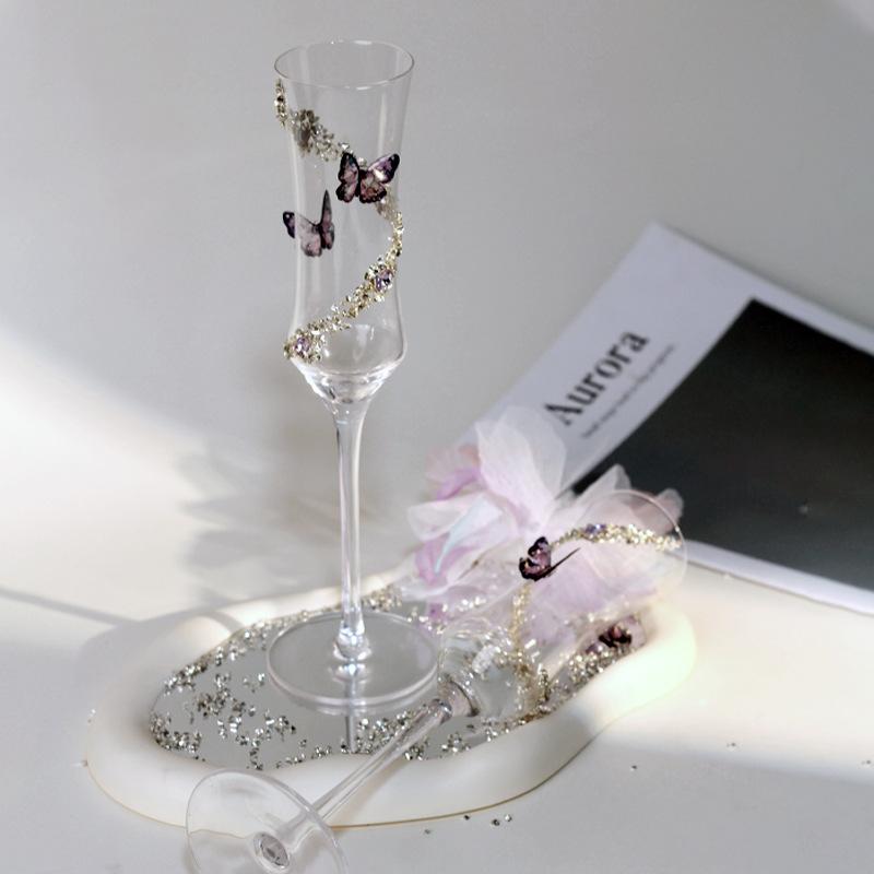 Fashionable Butterfly Diamond Champagne Glass High End Glass Goblet Wedding Toast Glass High Pretty Wedding Gifts Practical New