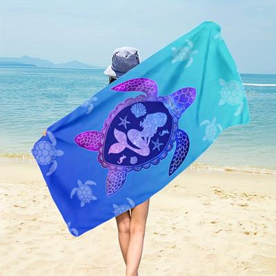 Mermaid Turtle Beach Towel Ocean Animal Print Underwater Design Quick Dry Soft Microfiber Bath Towel For Kids Girls