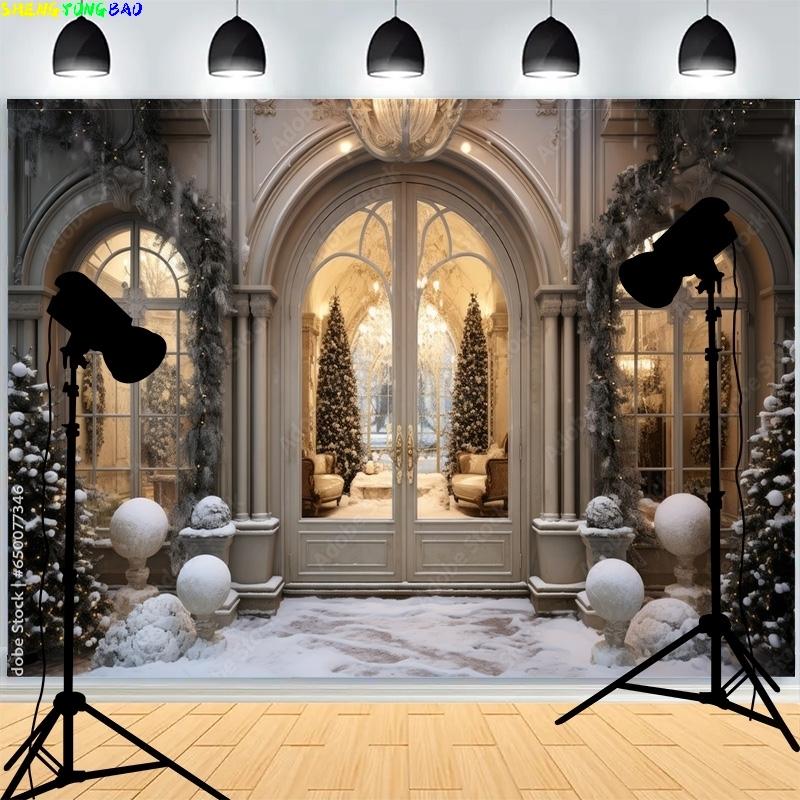 Christmas Day Wreach Snowflake Photography Backdrops Front Door Winter New Year Cottage Living Room Decoration Background DD-06