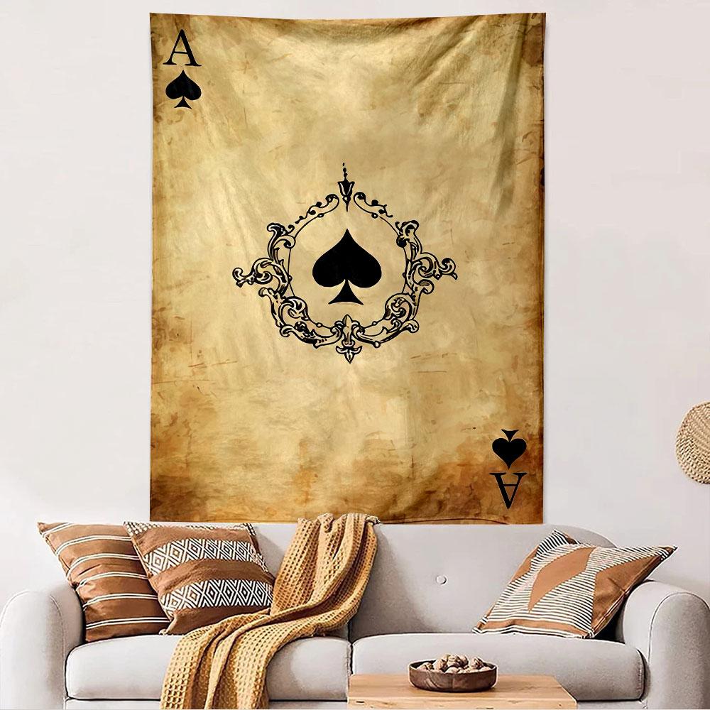 Ace Playing Card Suit Tapestry Wall Hanging, Classic Card Symbol Art, Retro Wall Decor for Bedroom Living Room Game Room