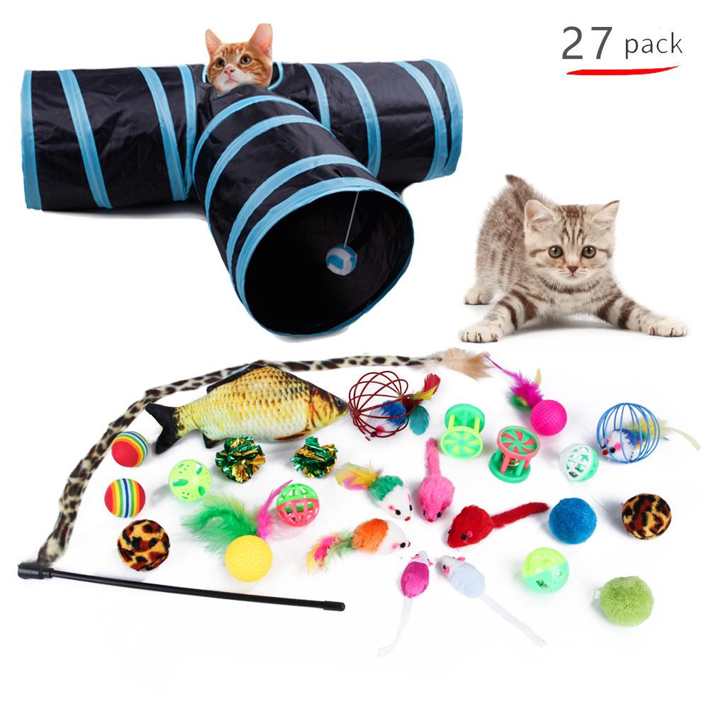 Pet Cat Toy Set 21 Pieces Cat Channel Teaser Cat Stick Plush Mouse Combination Toy