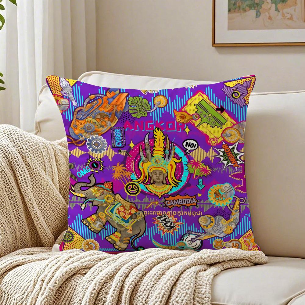 Orientalische Klassische Buddha Statue Druck Kissenbezug Leinen Kissenhülle Weich für Sofa Bett Wohnzimmer Dekoration