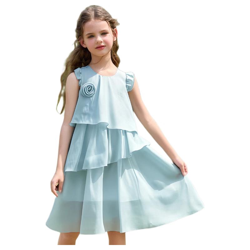 ASK JUNIOR Girls  Summer Sleeveless Ruffle Princess Dress 150