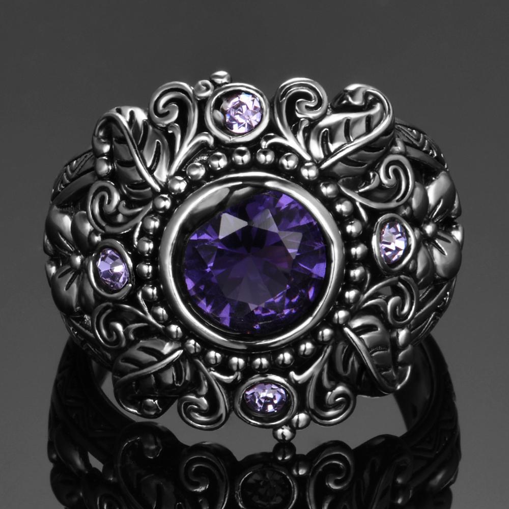 Vintage Jewelry 3ct Amethyst CopperColor Ring Round Cut Purple Nature Stone Women Wedding Anel Aneis Gemstone Rings