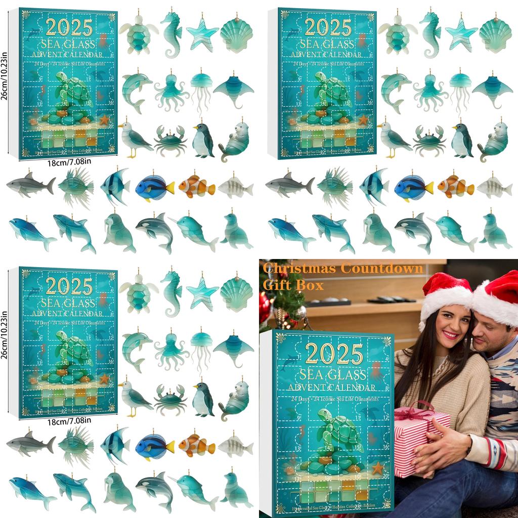 Marine Life Advent Calendar With 24 Acrylic Animal Ornaments For Christmas Home Decor