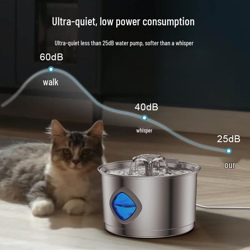 Cross-Border Stainless Steel Cat & Dog Water Fountain - Silent 2.8L Pet Water Dispenser