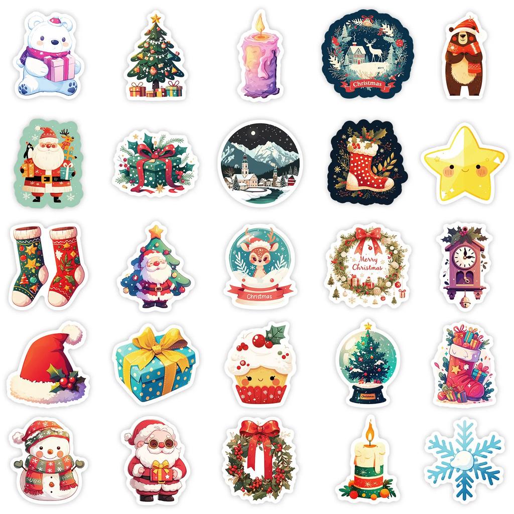 50Pcs Christmas Cartoon Stickers Christmas Gift Sticker Festivals Accessories Decals Scrapbook Luggage Laptop Phone Bike