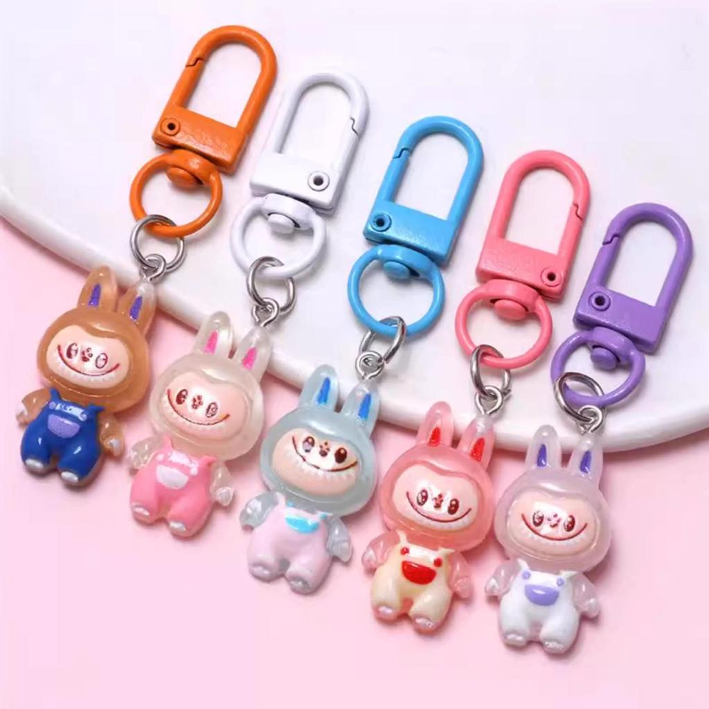 Glow-in-the-Dark Labubu Cartoon Keychain - Cute Bag Charm & Colorful Student Card Accessory