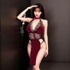 Strap Hanging Neck Tight Deep V Cheongsam Split Velvet Dress Sexy Women's Big Set Daring Lingerie Woman Sexy Costume Sex Shop