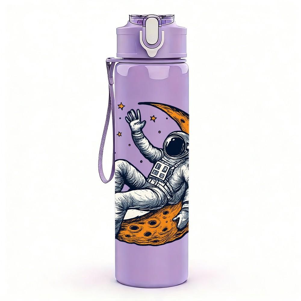 1PC Moon Astronaut Relax Space Pattern 750ml Color Plastic Sports Water Bottle Leakproof Flip Straw Lid Suitable for Sports Office Home Use