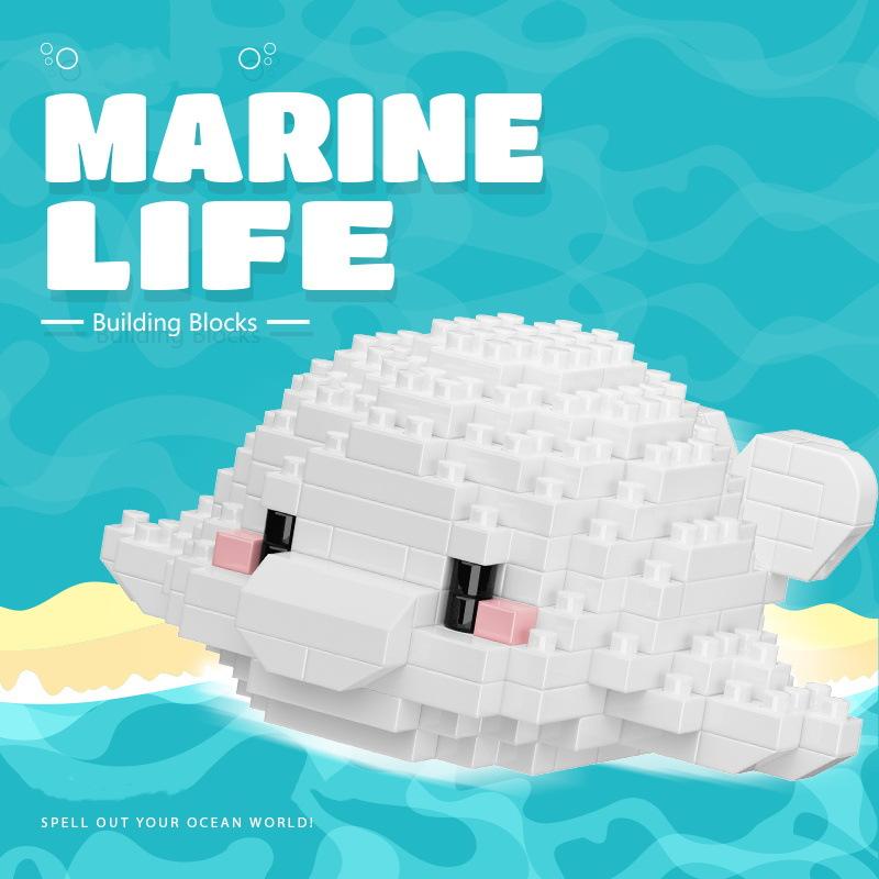 New Marine Life Series Building Blocks Turtle, Beluga, Seahorse, Crab, Octopus, Shark, Clown Fish, Killer Whale Assembled Toys