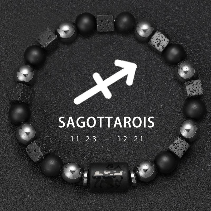 12 Zodiac Volcanic Stone Couple Bracelet Elastic Square Bead Gift for Men and Women