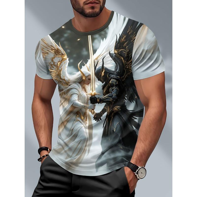 New Demon Angel 3D Print T-Shirts Men Women Summer Round Neck Short Sleeve