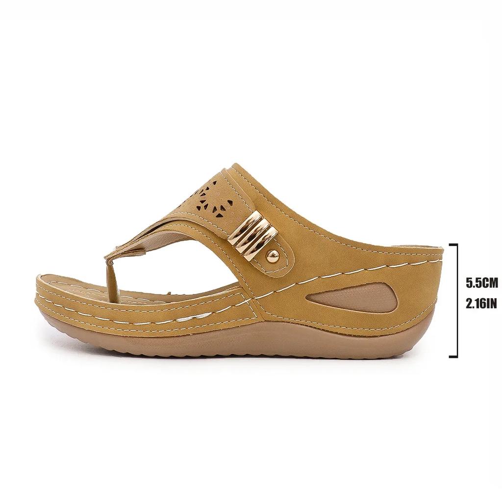 Mode Damen Sandalen Neu Leder Rutschfest Weiche Plateau Schuhe für Damen Flip Flops Sommer Keil Orthopädische Sandalen Sandalias De Mujer