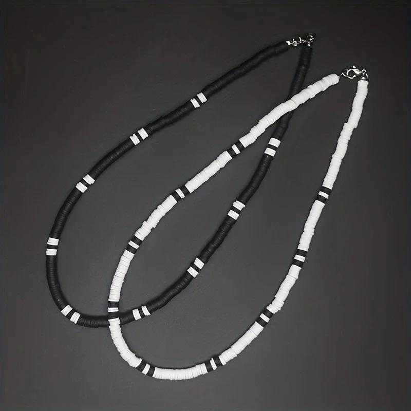 Collar Hombre Bohemia White Black Soft Polymer Beads Necklace Men Collier Homme Male Necklace for Men Women Collana Uomo