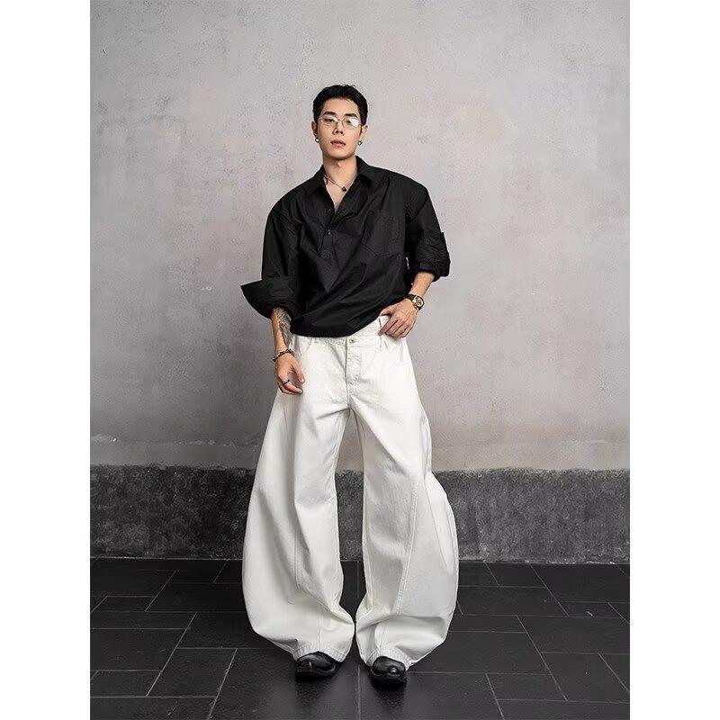 White curved wide-leg jeans 2026 spring/autumn new high-waisted loose slimming versatile floor-length scythe pants S белый