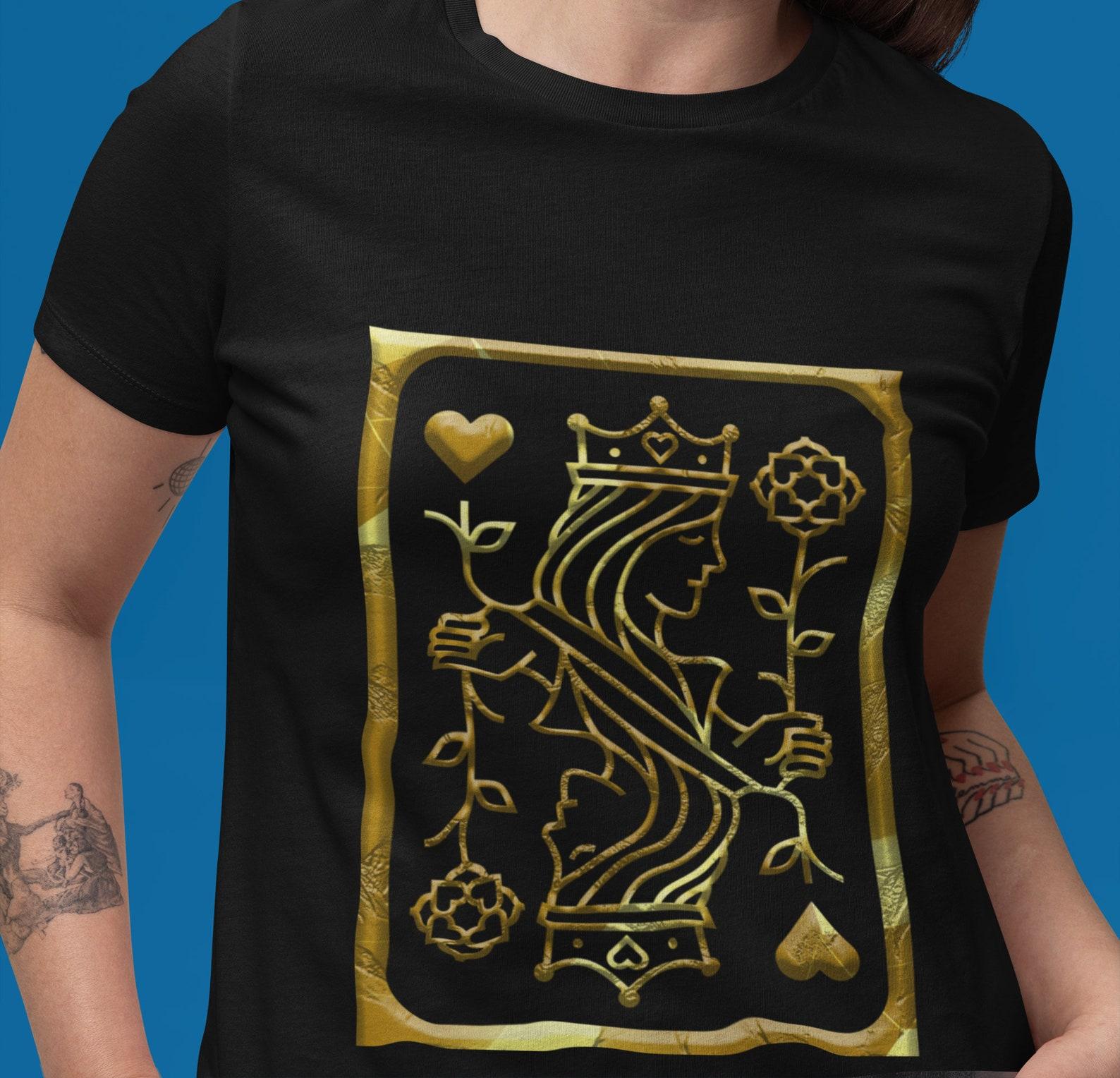Queen of Hearts T-Shirt: Gold Alloy Outline, Poker Player Tee 2XL