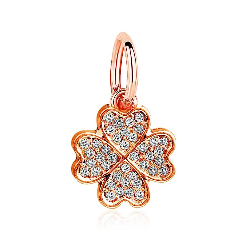 1PC Silver Plated Lucky Clover Dangle DIY Pendant European Bead Charms Fit Charm Bracelets & Bangles