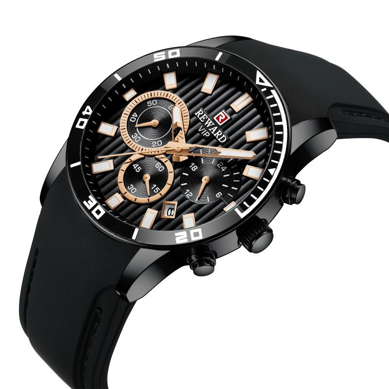 Mens Sport Watch With Silicone Strap Chronograph Date Luminous 30M Waterproof Alloy Case 44mm Quartz