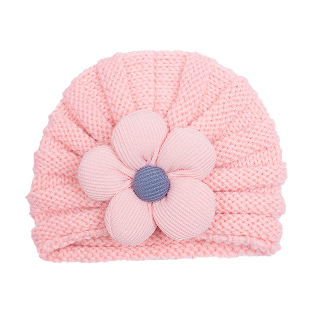 Winter Baby Knitted Floral Hat: Multicolor Wool Hat for Girls