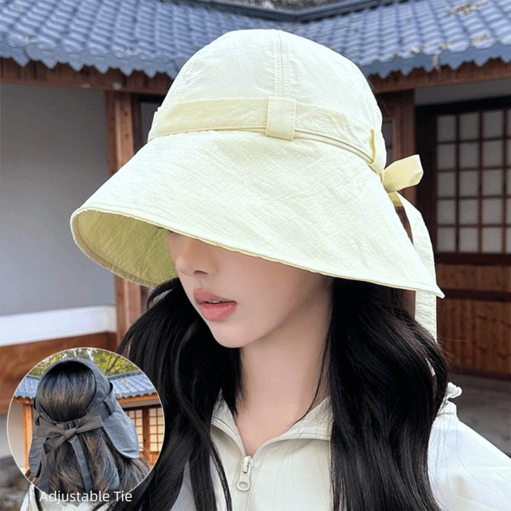 

Half-Open Top Sunshade Fisherman Hat Bow Sun-protection Hat Large-brim Bucket Hat Face-Shielding жёлтый