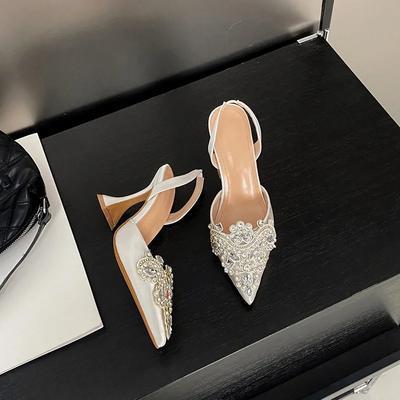 Neue Mode Kristall Strass Spitzschuh Seltsame High Heels Slingback Sandalen Frauen Hochzeit Bankett Schuhe Pumps
