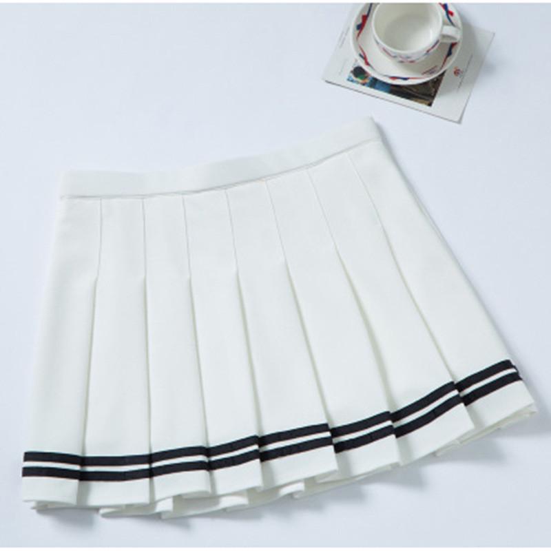 

Плиссированная юбка в стиле колледжа: Эластичная талия, в полоску, короткая юбка большого объема XXL белый