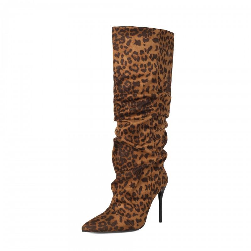 Womens High Heel Long Boots Side Zipper Pleated Fashionable All-Match