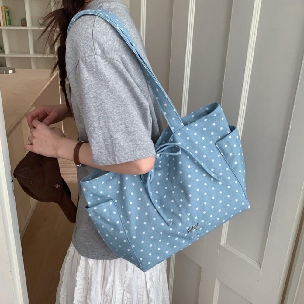 Korean Style Bow Tote Bag Large Capacity Women Handbag Sweet Polka Dot Shoulder Bag Spicy Girl