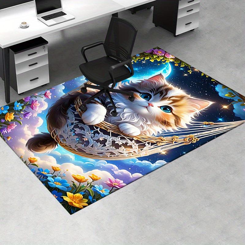 Office Carpet Soft & Comfortable Sofa Rug for Under Chairs, Protection Mat with Cute Kitten