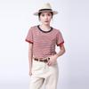 RAIN.CUN Women's Red Stripe Knit T-Shirt