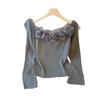 Chic Romantic 3D Floral One-Shoulder Long-Sleeve Knitted Top for Women