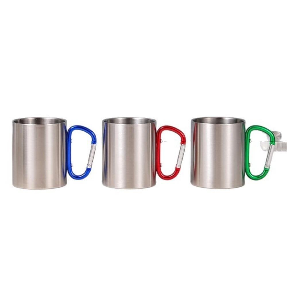 New 300ml Stainless Steel Cup Carabiner Hook Handle Multifunctional Hike Cup Portable Outdoor Camping Mug Camping Travel