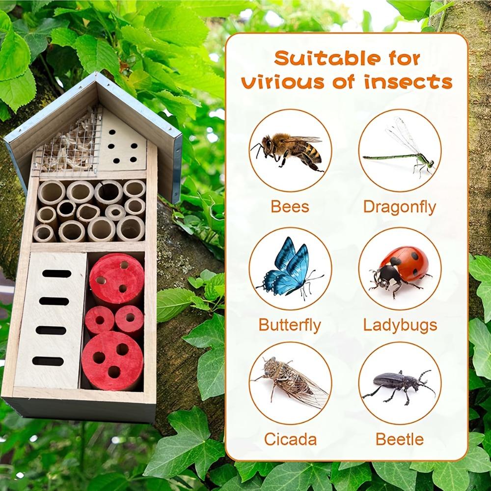 Wooden Insect House Insect Hotel for Bee Butterfly Ladybirds Beneficial Insect Habitat Bug Hotel Garden Hanging on Tree Wall