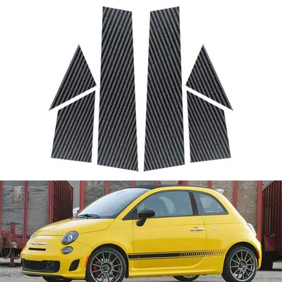 6Pcs Carbon Fiber Car Door Window Center Middle Column BC Pillar Post Mirror Effect Cover Trim Sticker Fit For Fiat 500 2010-2020