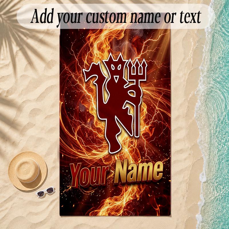 Beach TowelManchester United Custom Name Text Personalized Soft Towel for Beach Pool Indoor Home Decor Gift