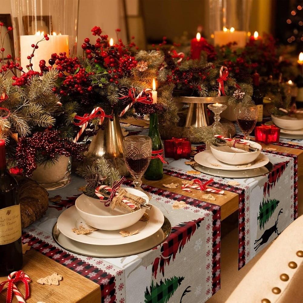 Linen Christmas Table Flag Santa Claus Xmas Tablecloth Christmas Table Runner  Christmas