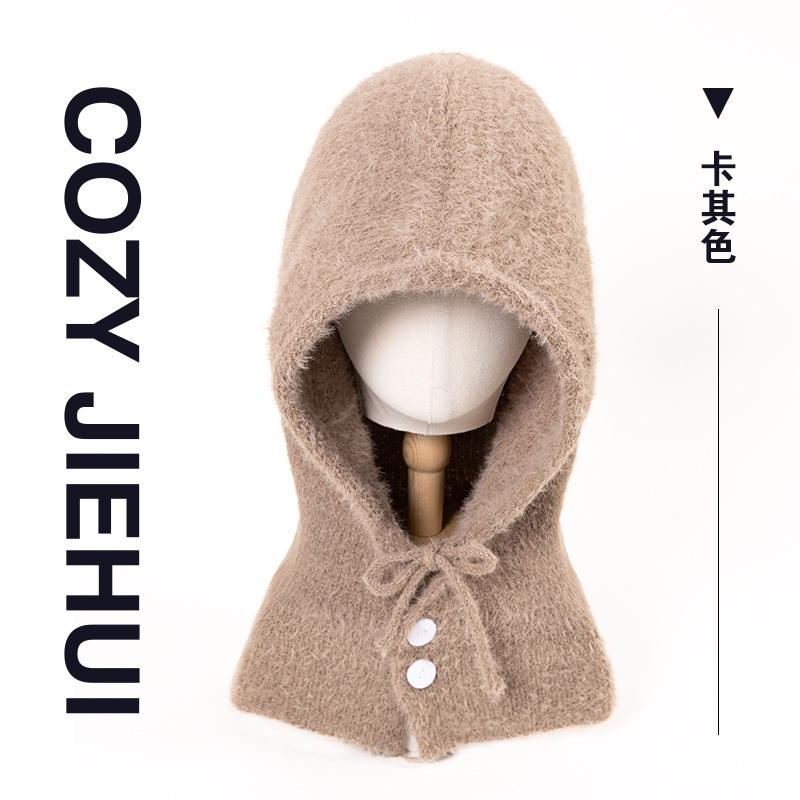 Ins Wind Rafa Hat Men and Women Winter Riding Warm Ear Protection Scarf Hooded Integrated Couple Wool Knitted Hat