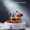 CMGF-Tea Kettle, Side Handle Glass Tea Kettle, Thickened High Temperature Resistant Tea Cooker Tea Kettle with Wooden Handle