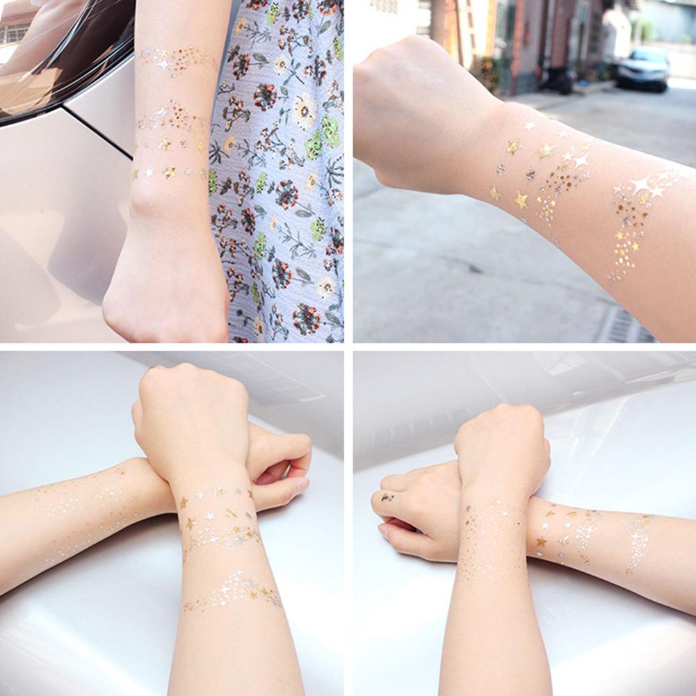 Life Beauty 2Pcs Waterproof Glitter Tattoo Metallic Gold Shiny Sticker Temporary Body Art