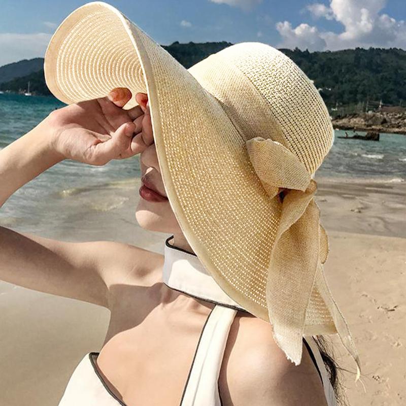 Foldable Straw Sun Hat Women Wide Brim UV Protective Summer Hat for Fishing Beach Garden Travel