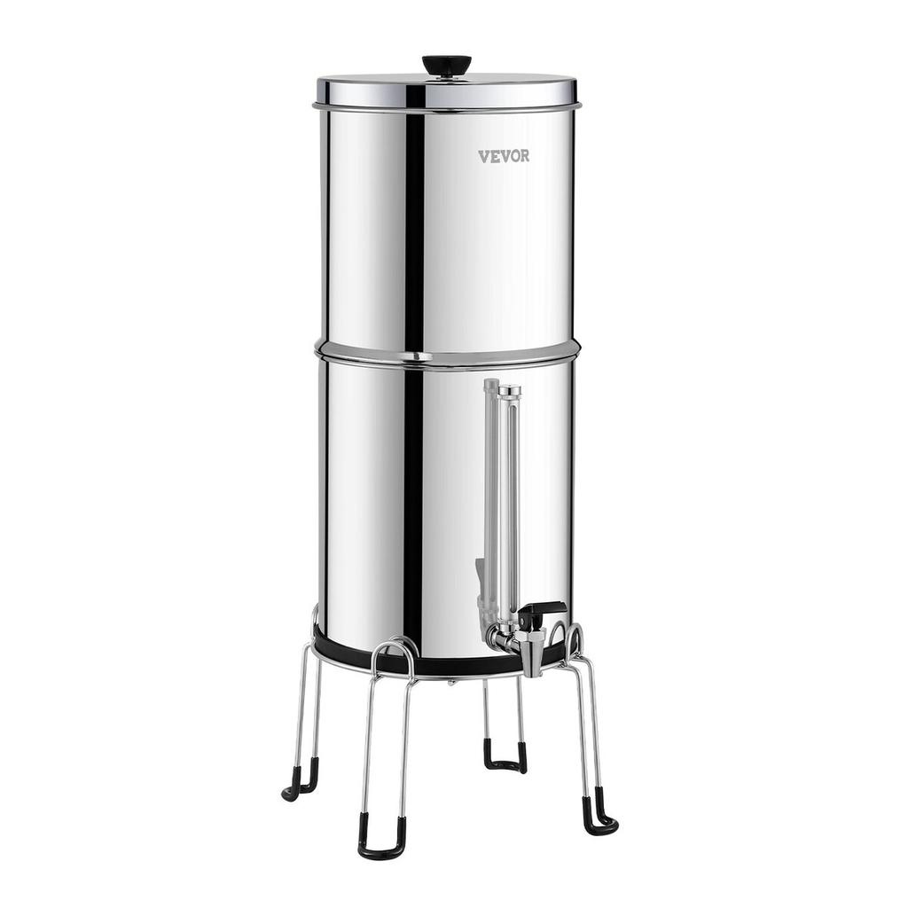 Gravity-fed Water Filter System, 2.25G 304 Stainless-Steel Countertop Filtration System, Reduces Lead and Up To 99% of Chlorine, with 2 Activated