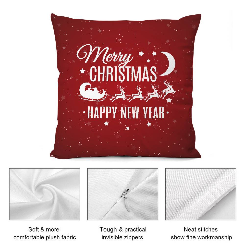 Christmas Santa Snowflake Elk Pillow Case  Plush Fabric Soft  Pillowcase Double Sided Print Cushion Cover Household Gifts