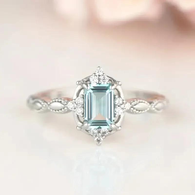 Bridal Wedding Love Water Drop Shining Design French Romantic Horse Eye Blue Zircon Ring Trendy Elegant Jewelry
