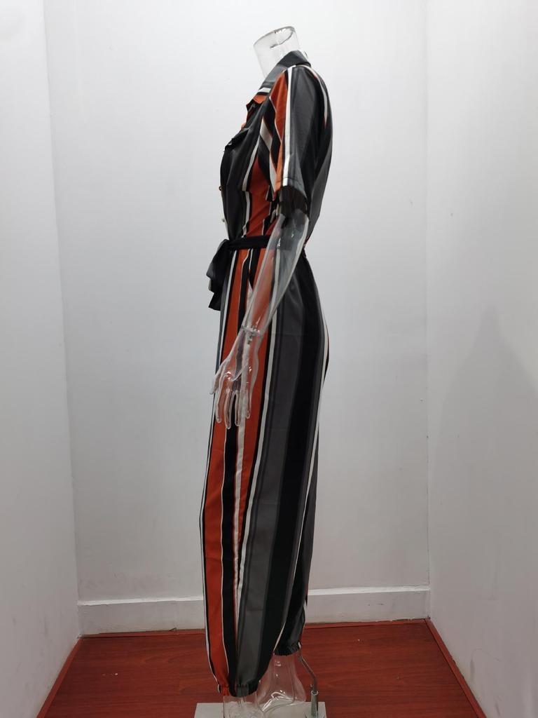 2025 Women's Casual Printed Jumpsuit with Lapel and Waist Belt