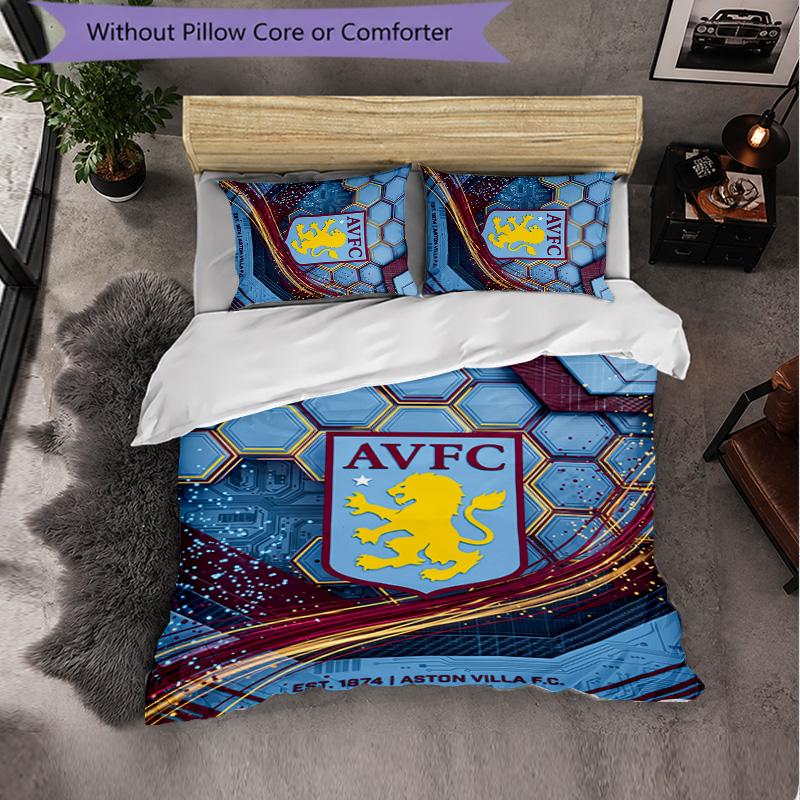 Set Biancheria da Letto Aston Villa Football 3 Pezzi Morbido Set Copripiumino con Federe Set Decorazione Camera da Letto per la Casa