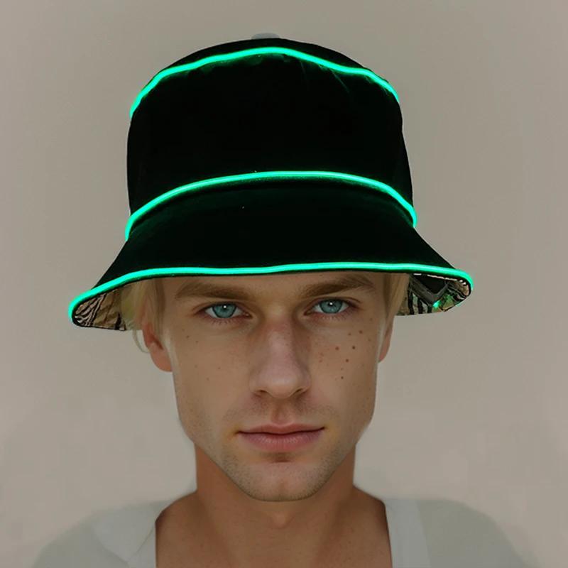 Luminous Neon LED Solid Color Bucket Hats Men Women Hip Hop Panama Fisherman Cap Summer Outdoor Casual Party Novelties