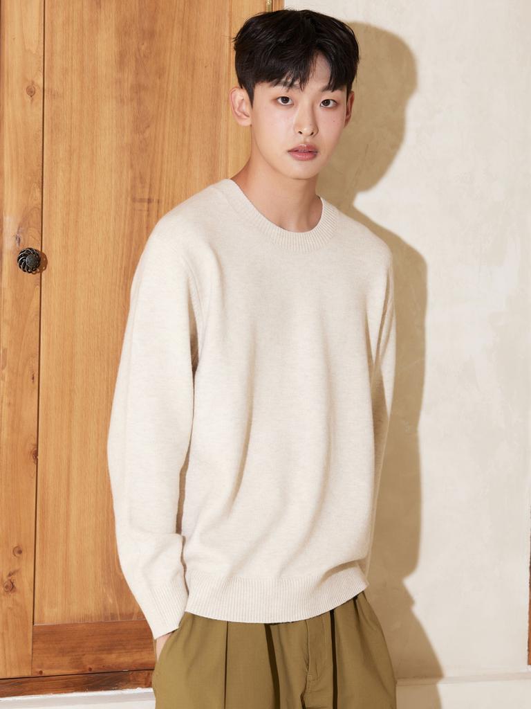 AYIHOLIC CASHMERE Cashmere-Like Round Cable Knit Oatmeal #5 Color