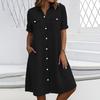 Women’s Button Down Shirt Dress with Short Sleeves Front Pockets Casual Loose Fit Tunic Knee Length
