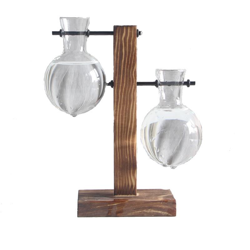 Creative Wooden Frame Hydroponic Vase with Glass Container for Desktop Decoration